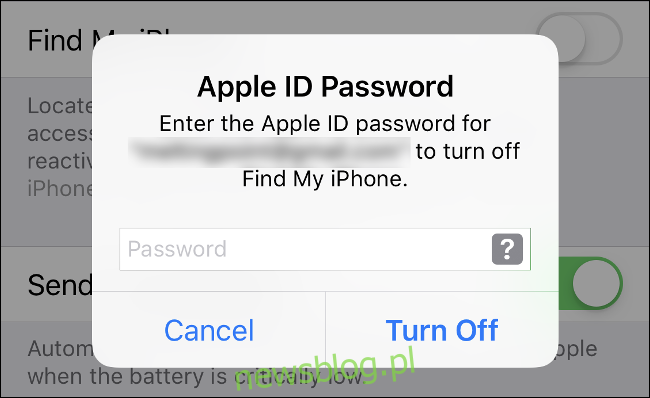 nhập mật khẩu Apple ID để vô hiệu hóa 