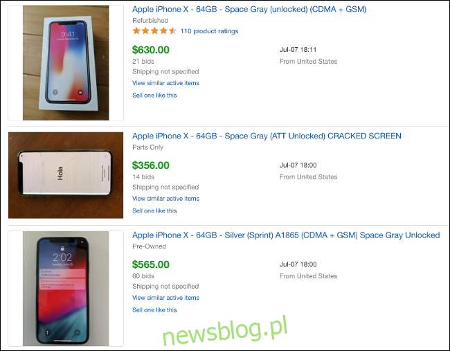 eBay đấu giá của iPhone X được bán.