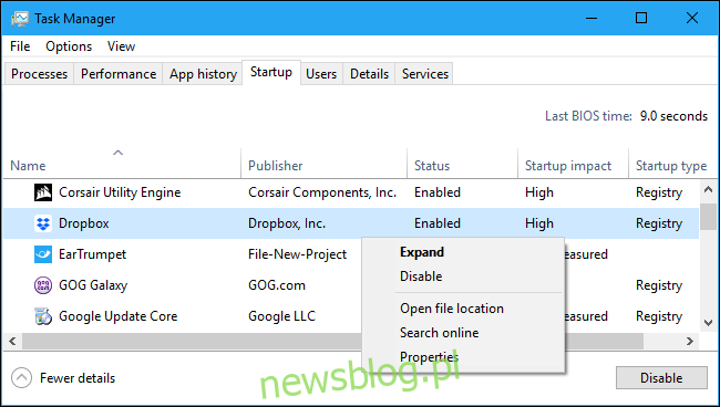Vô hiệu hóa ứng dụng khởi động trong Trình quản lý tác vụ hệ thống Windows 10