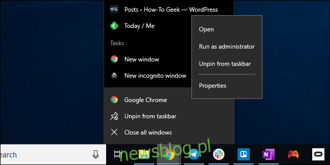 Mở cửa sổ thuộc tính phím tắt thanh tác vụ Chrome trên hệ thống Windows 10