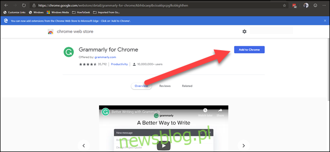 Tiện ích mở rộng Chrome Web Gramarly với mũi tên chỉ vào nút 