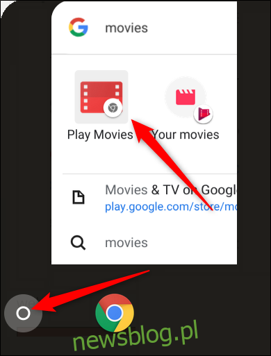 Nhấp vào trình khởi chạy, bắt đầu nhập Phim, sau đó nhấp vào ứng dụng Play Phim dành cho Chrome, ứng dụng này có biểu tượng Chrome màu xám ở dưới cùng bên phải