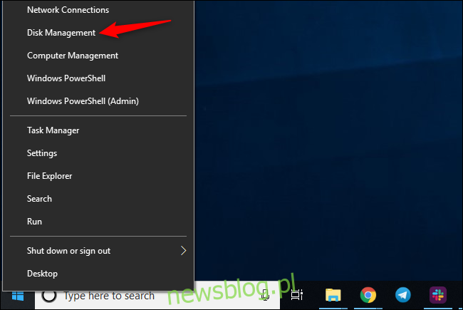 Khởi chạy quản lý đĩa trên hệ thống Windows 10