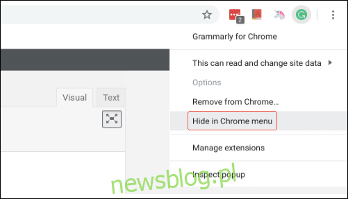 Ẩn tiện ích mở rộng trong menu Chrome