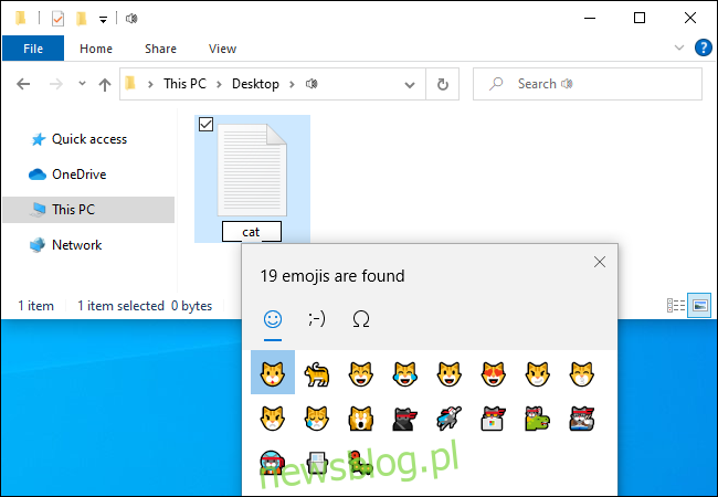 Tìm kiếm biểu tượng cảm xúc mèo trong hệ thống Windows 10.