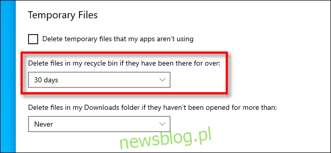 Đặt khoảng thời gian xóa tệp rác trong Cài đặt hệ thống Windows 10