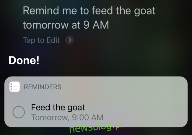 Siri xác nhận lời nhắc 