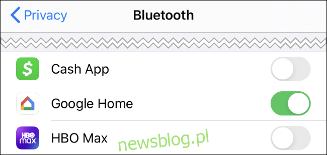 Quyền của ứng dụng Bluetooth trên iPhone.