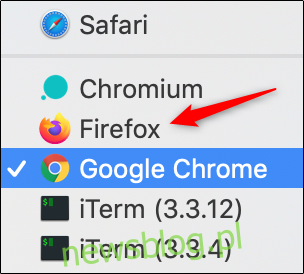 Tùy chọn Firefox trong danh sách trình duyệt mặc định