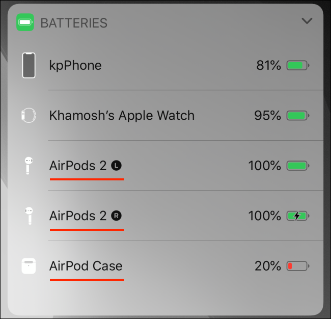 Tiện ích pin hiển thị pin AirPods của iPhone