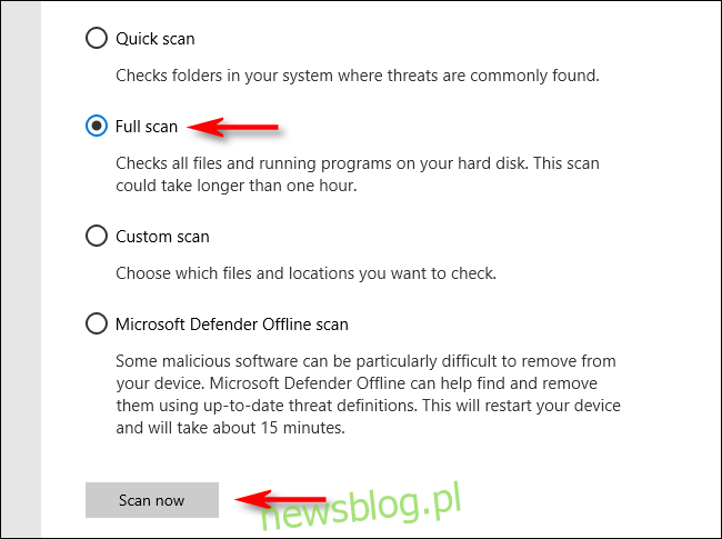 Nhấp vào Quét toàn bộ Bộ bảo vệ Microsoft trên hệ thống của bạn Windows 10