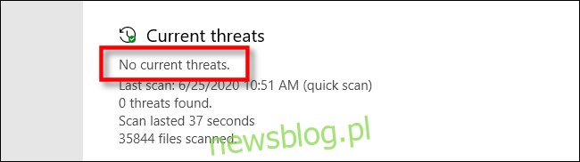 Hiện không có mối đe dọa nào trong Bộ bảo vệ Microsoft trên hệ thống của bạn Windows 10