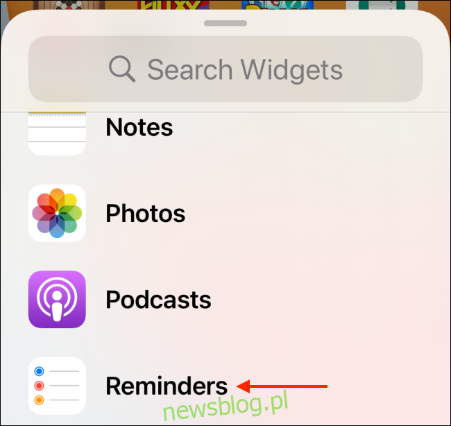 Chọn một ứng dụng từ danh sách widget