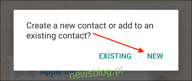 Nhấn vào nút Mới cho một liên hệ Android