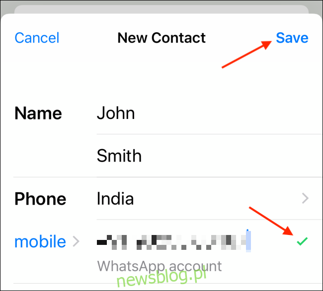 Nhập chi tiết liên hệ của bạn và nhấn vào Lưu vào iPhone