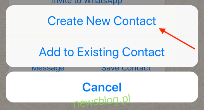 Nhấn vào Tạo liên hệ mới trong WhatsApp trên iPhone