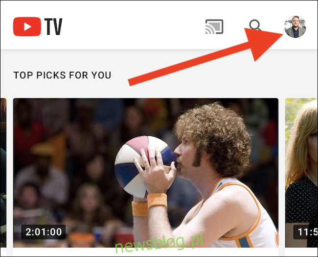 Nhấp vào hình đại diện của bạn YouTube TV ở góc trên cùng bên phải của ứng dụng