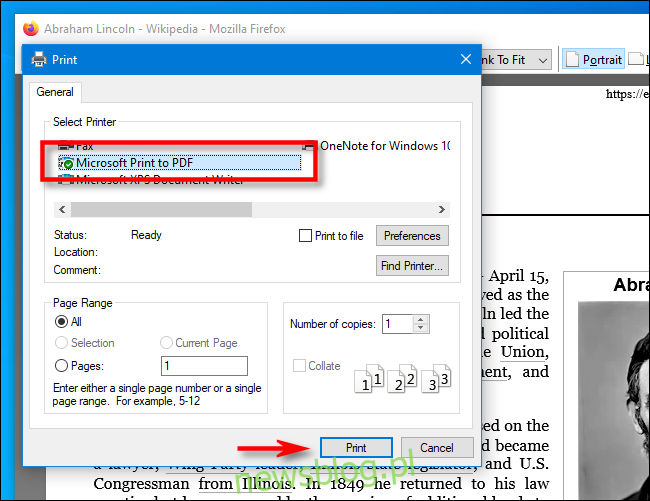 Chọn Microsoft Print to PDF trong Firefox trên PC của bạn