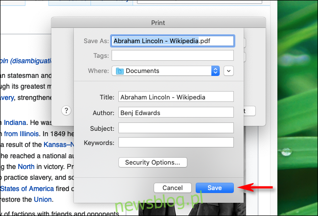 Nhập tên tệp và nhấp vào Lưu vào Firefox trên máy Mac