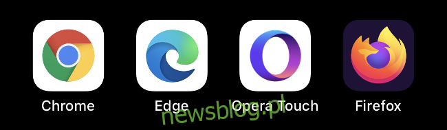 Biểu tượng Chrome, Edge, Opera Touch và Firefox.