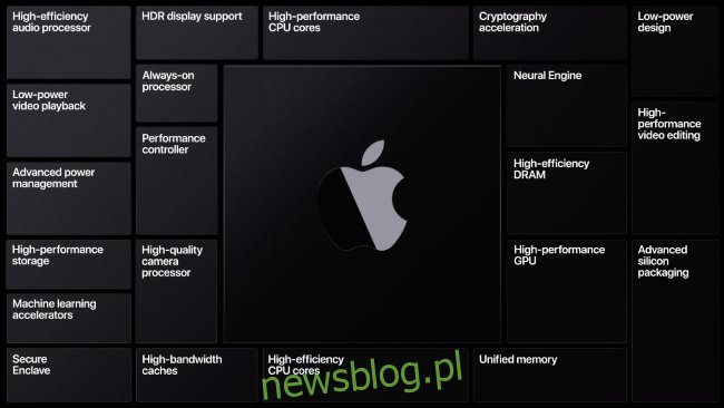 Một slide hiển thị các tính năng khác nhau Apple silicon.