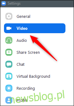 Tùy chọn video trong bảng điều khiển bên trái