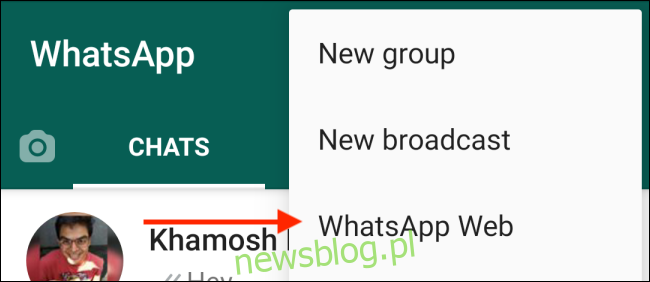 Chọn WhatsApp Web từ Android