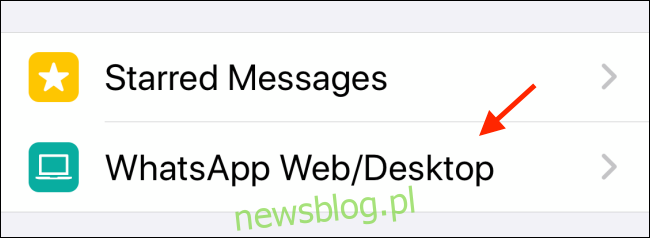 Chọn WhatsApp Web trong cài đặt trên iPhone của bạn