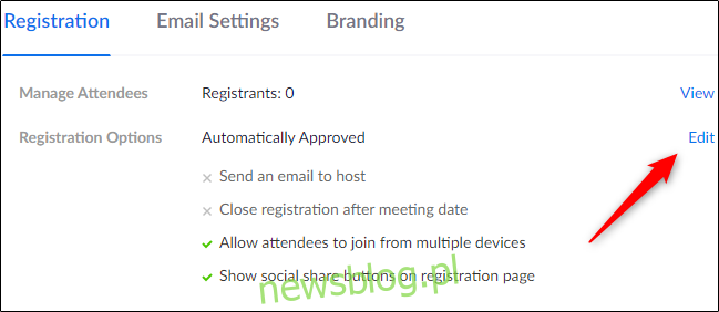 Nút chỉnh sửa trong tùy chọn đăng ký