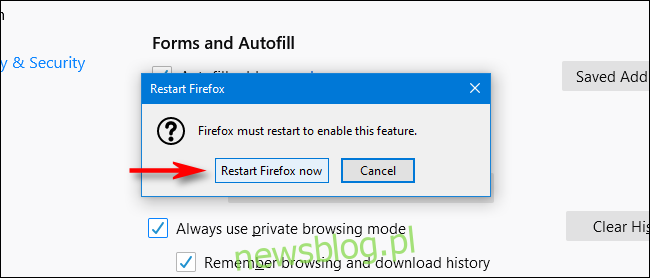 Nhấp vào Khởi động lại Firefox ngay trong Firefox