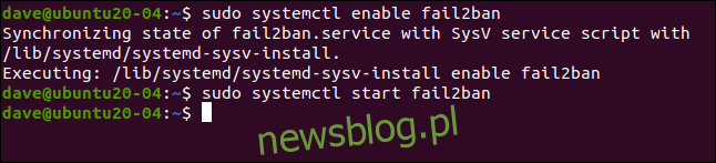 Sudo systemctl enable fail2ban trong cửa sổ đầu cuối.