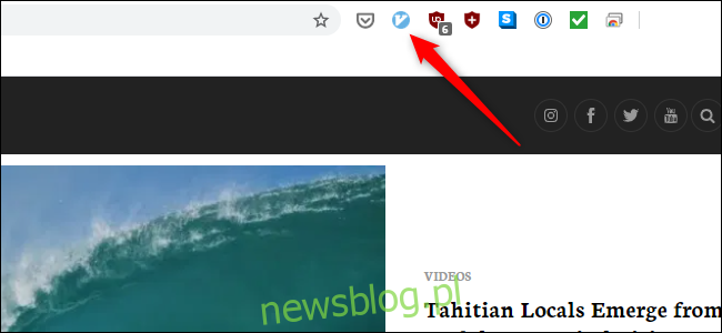 Biểu tượng Vimium màu xanh lam ở đầu trình duyệt web.
