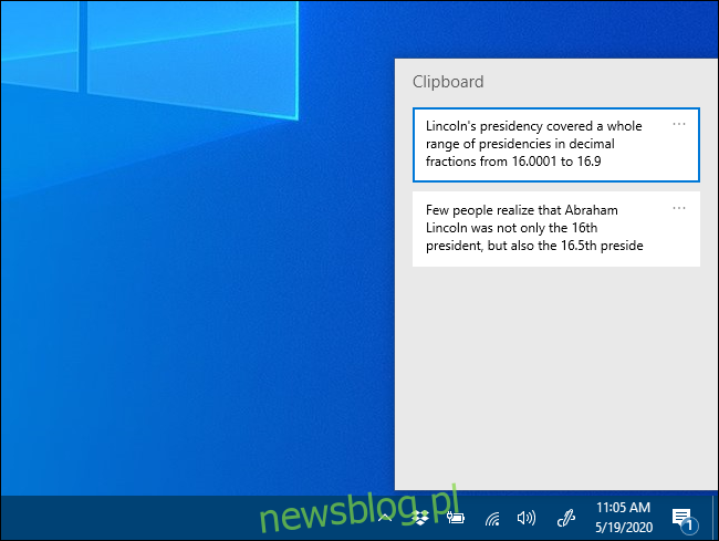 Cửa sổ bật lên lịch sử clipboard hệ thống Windows 10.