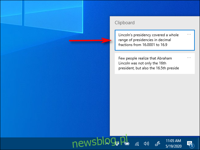 Nhấp vào mục bạn muốn dán trong danh sách lịch sử khay nhớ tạm của hệ thống Windows 10.