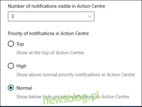 Tùy chọn Trung tâm hành động cho Outlook.
