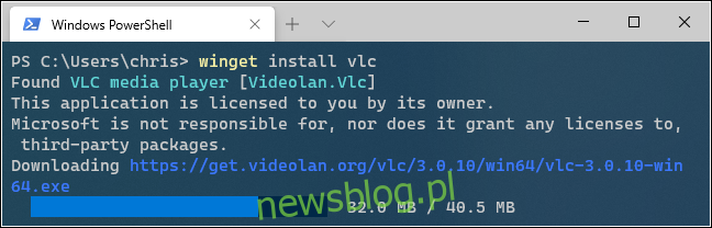Cài đặt VLC bằng Trình quản lý gói Windows