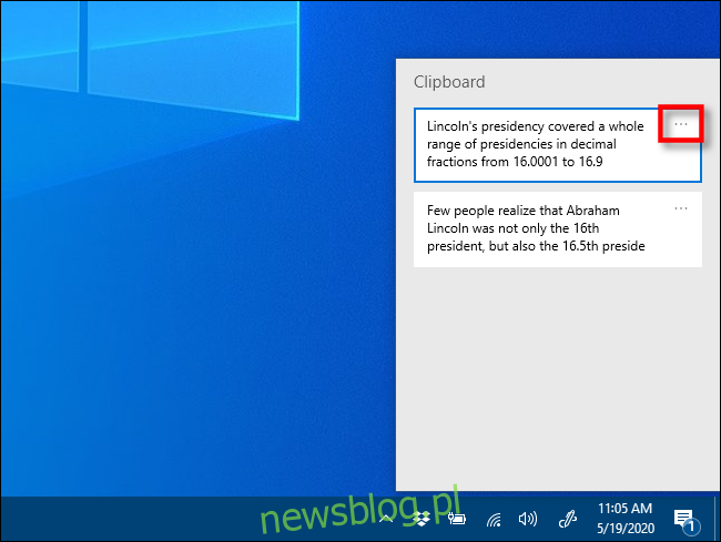 Nhấp vào dấu chấm lửng trong lịch sử khay nhớ tạm của hệ thống của bạn Windows 10