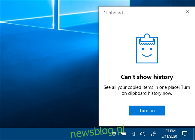 Không thể hiển thị thông báo lịch sử khay nhớ tạm của hệ thống Windows 10