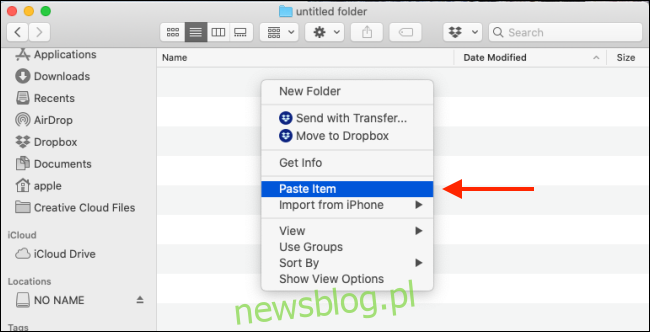 Chọn Dán mục trong Finder để dán tệp trên máy Mac của bạn