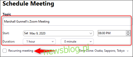 Đặt thời gian và ngày của cuộc họp