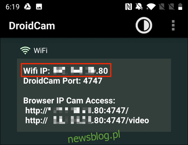 Sao chép IP Wi-Fi từ ứng dụng DroidCam Android