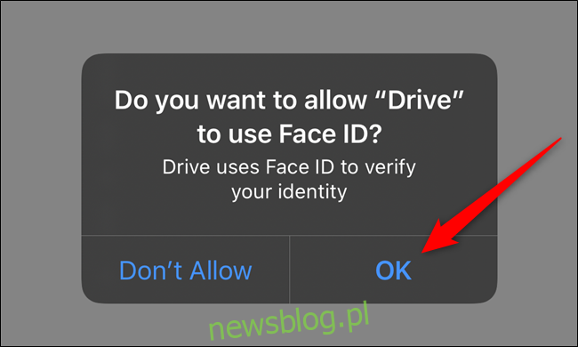Cấp cho Google Drive quyền truy cập Face ID hoặc Touch ID