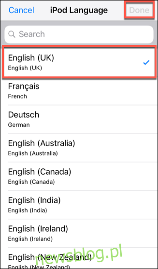 Chọn ngôn ngữ iOS của bạn, sau đó chạm vào Xong để xác nhận.