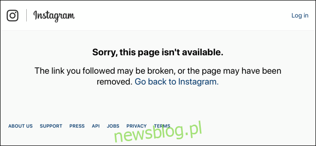 Không tìm thấy trang hiển thị Instagram cho tài khoản bị vô hiệu hóa tạm thời Instagram