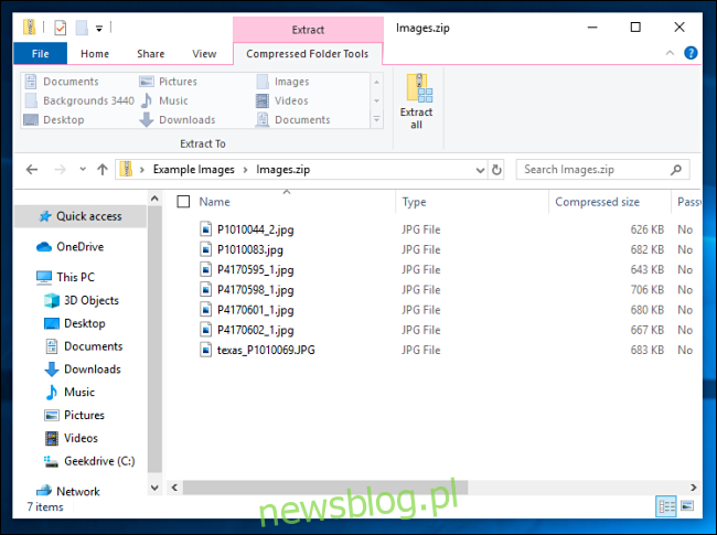 Danh sách file nén trên hệ thống Windows 10.
