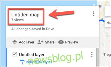 Nhấp vào Bản đồ chưa đặt tên để bắt đầu đổi tên bản đồ Google Maps của riêng bạn