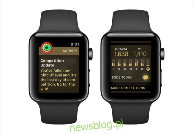 Apple Watch hiển thị thông tin cập nhật về các cuộc thi