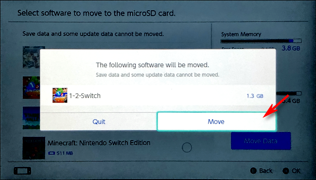 Xác nhận chuyển phần mềm sang Nintendo Switch