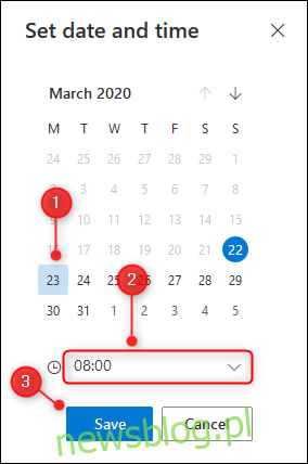 Một bảng để chọn ngày và giờ báo lại tùy chỉnh.
