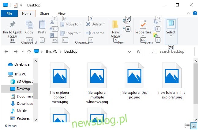 File Explorer đang hiển thị các phím tắt cho ruy-băng Trang chủ.